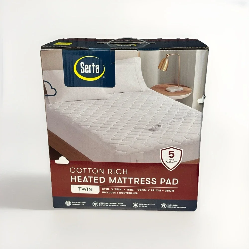Serta Cotton Rich Heated Mattress Pad - Twin NIB‎